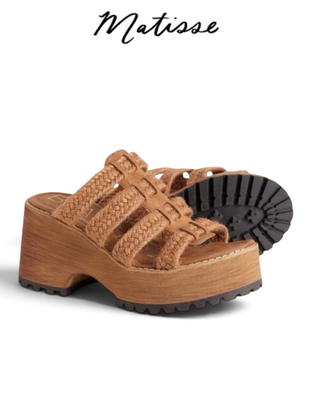 NIB BEACH BY MATISSE DAZE COGNAC BRAIDED JUTE PLATFORM SANDALS BOHO SIZE 10